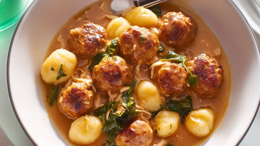 Slow Cooker Tuscan Chicken Meatballs with Gnocchi