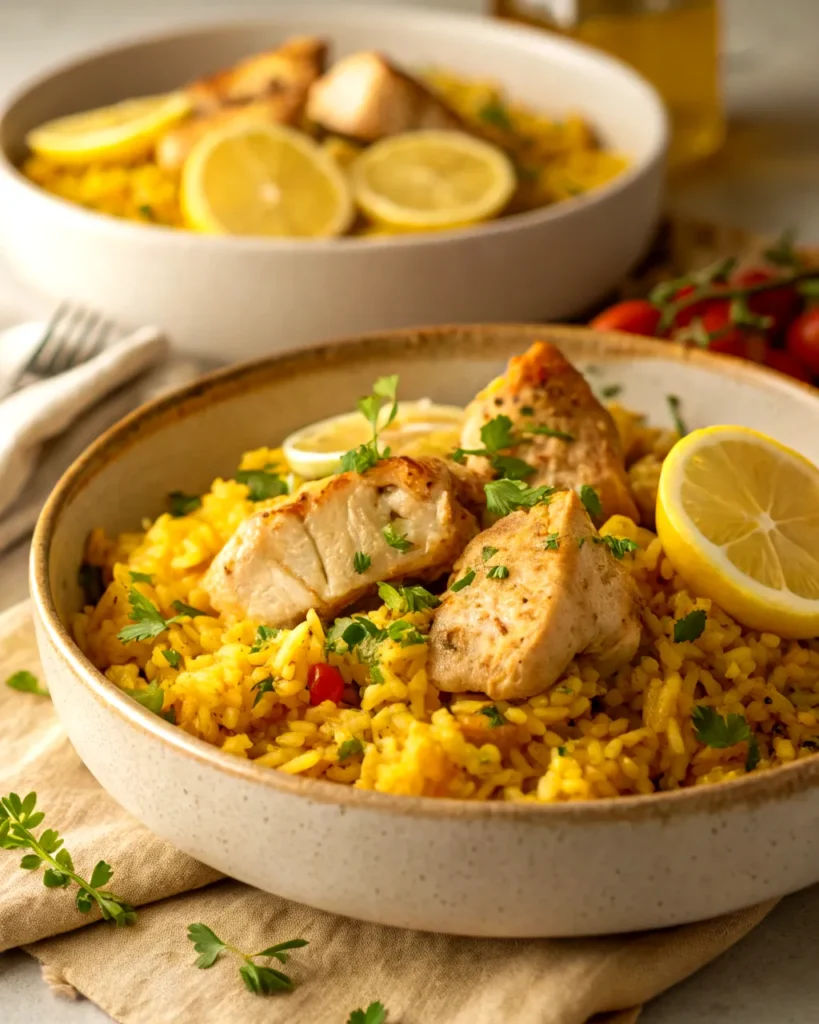 final result of chicken and yellow rice reciep dish 